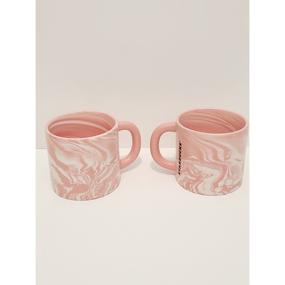 Starbucks Other - Starbucks Pink White Marble Swirl Coffee Tea Mug Cup 12 oz Set Of 2 NEW